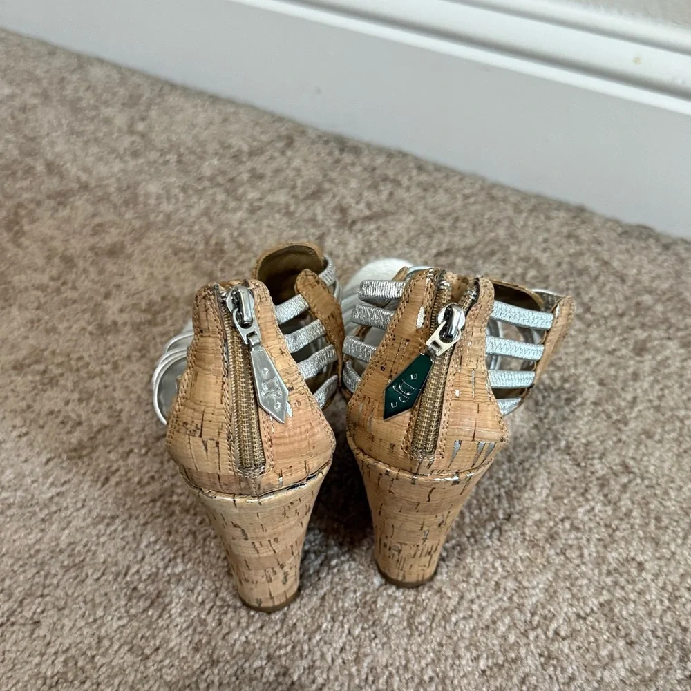 Donald J Pliner Silver Strappy Cork Wedge Sandals 8.5M